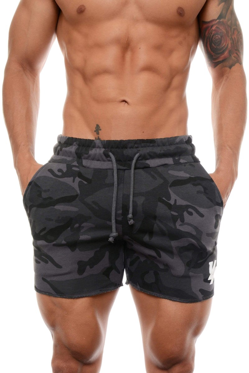 YoungLA 102 Bodybuilding French Terry Shorts Camouflage Noir | 015-RUYANW