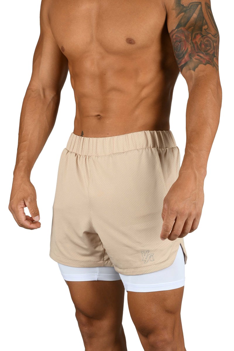 YoungLA 105 Compression Shorts 2.0 Beige/White | 630-YSQUWL