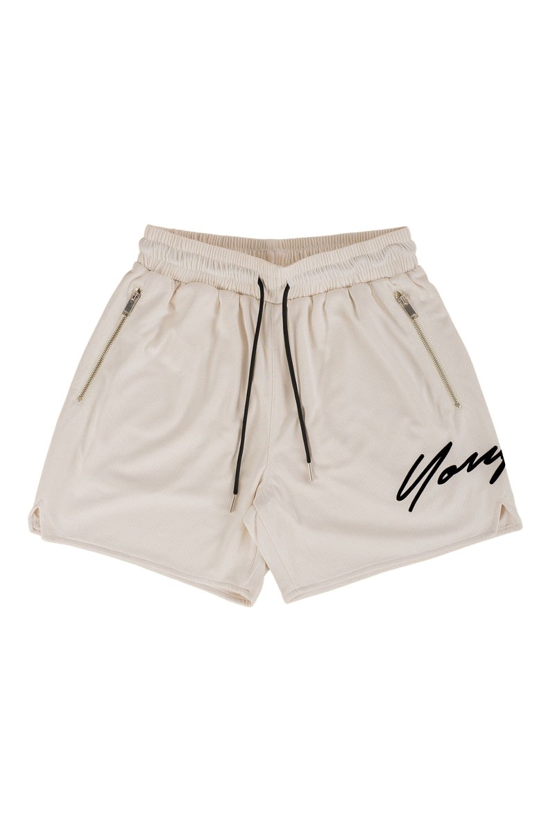 YoungLA 115 Signature Shorts Off-White | 927-GDVUQJ