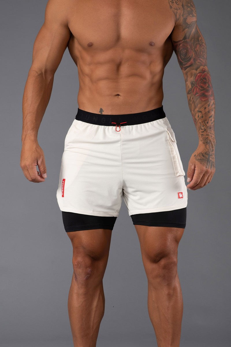 YoungLA 121 Performance Line Compression Shorts Off-White | 358-LIAUZJ