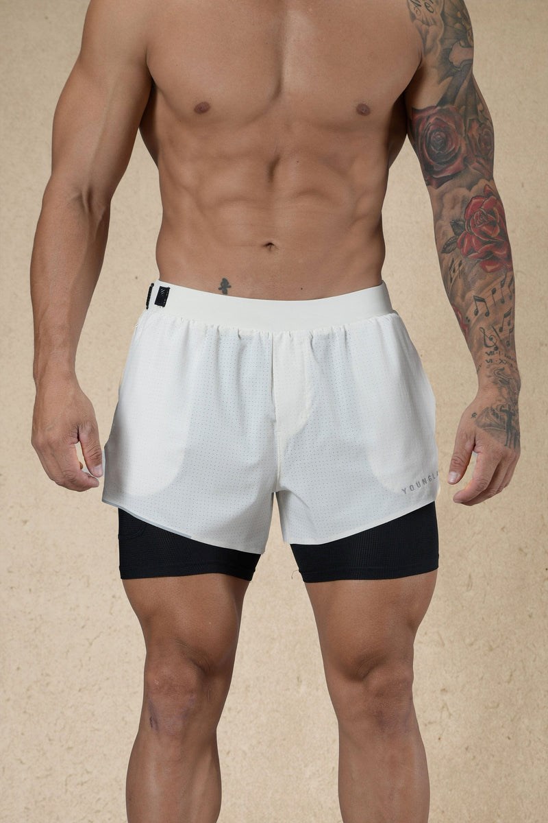 YoungLA 124 - 6am Compression Shorts Off-White | 364-QYIOAK