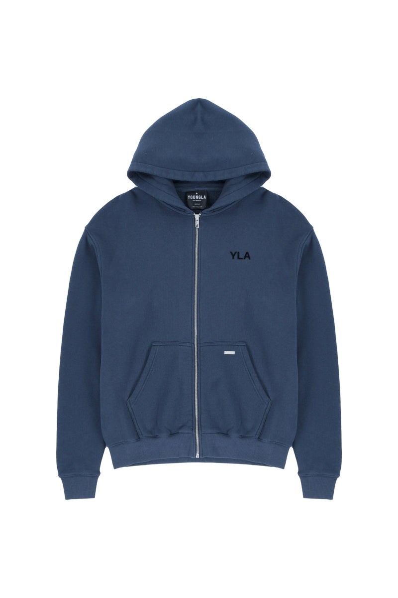 YoungLA 515 Monarch Zip-up Hoodie Bleu Marine Lavage | 751-KNGELM