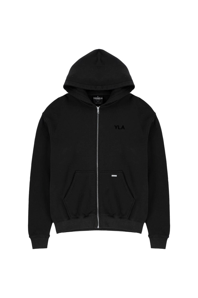 YoungLA 515 Monarch Zip-up Hoodie Noir Lavage | 150-OBSVQP