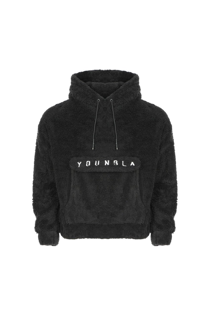 YoungLA 538 Kangaroo Teddy Fleece Hoodies Noir | 268-RYDBOZ