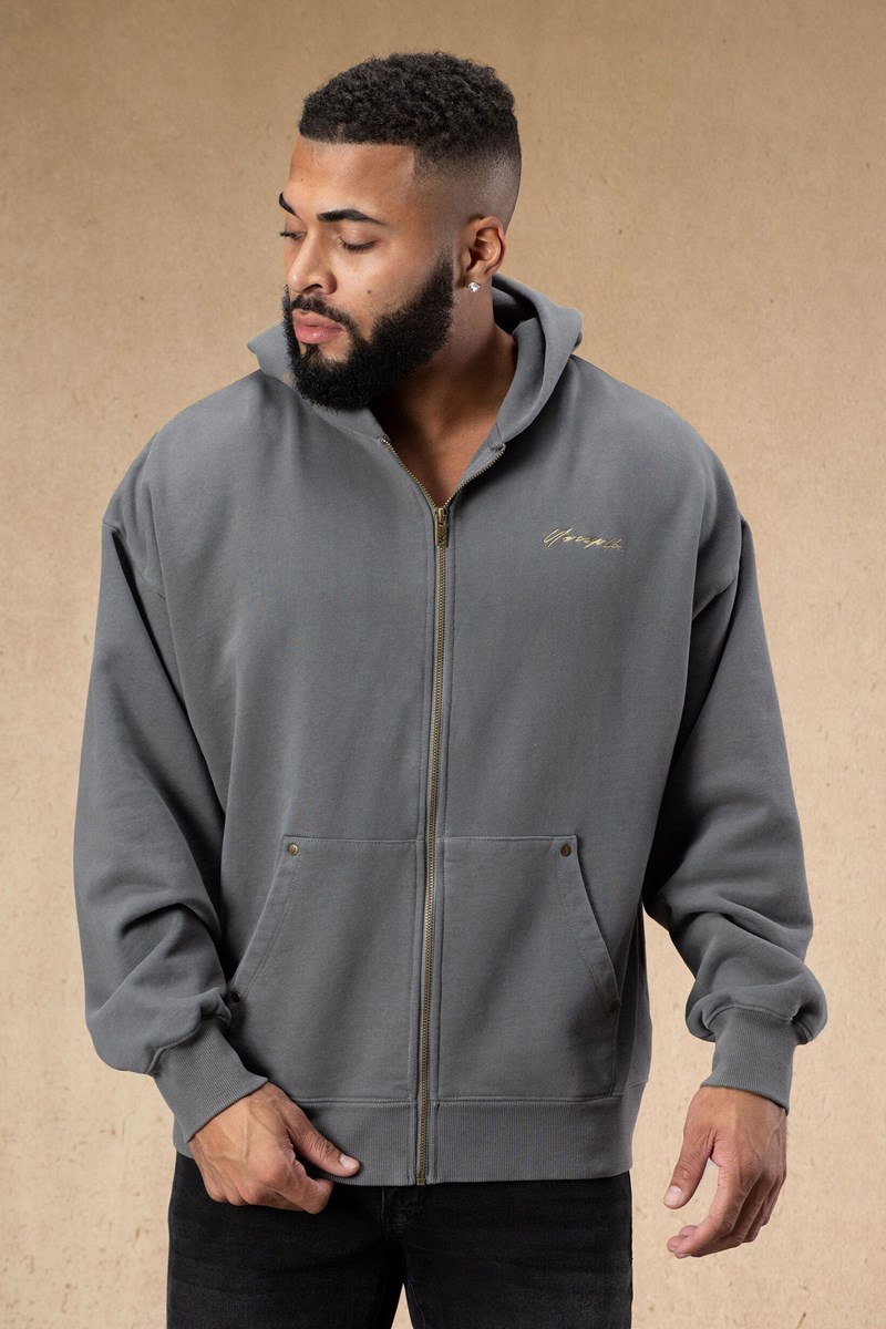 YoungLA 546 Rivet Zipup Hoodies Grise Lavage | 457-VCKDGN