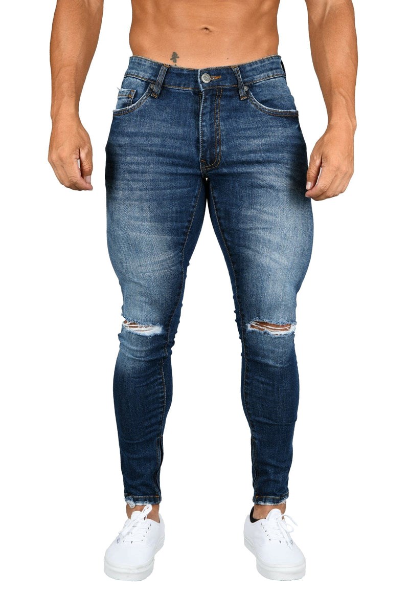 YoungLA 605 DISTRESSED DENIM JEANS Bleu | 437-VNXGUJ