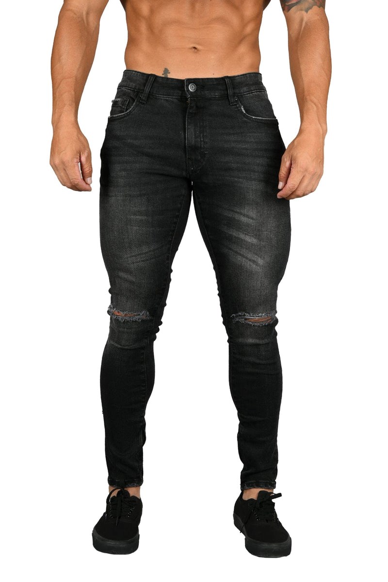 YoungLA 605 DISTRESSED DENIM JEANS Noir Lavage | 179-KXDNAB