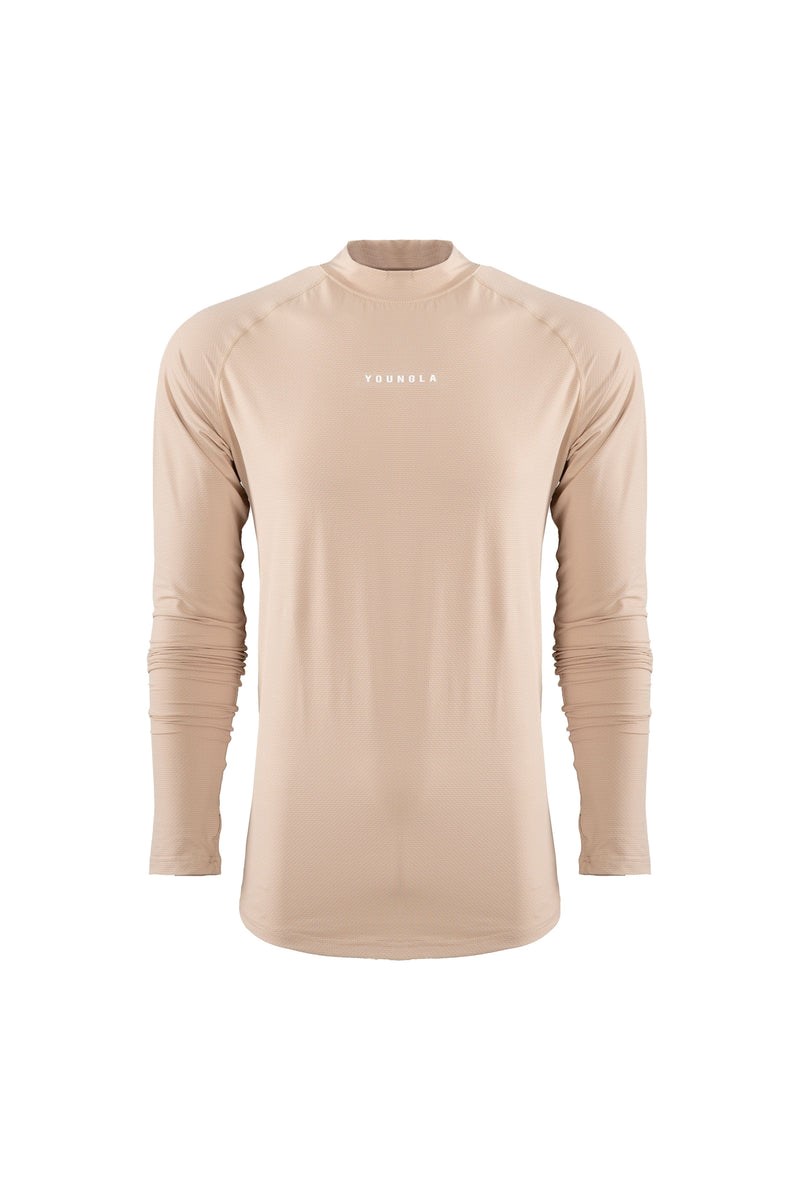 YoungLA 808 High Neck Compression Shirt Beige | 293-SRZDCQ