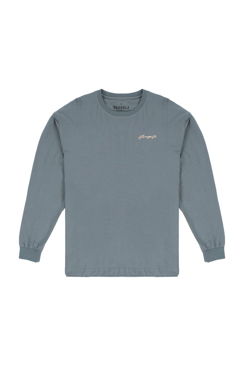 YoungLA 812 Signature Long Sleeves Grise Bleu | 185-QZGJVA