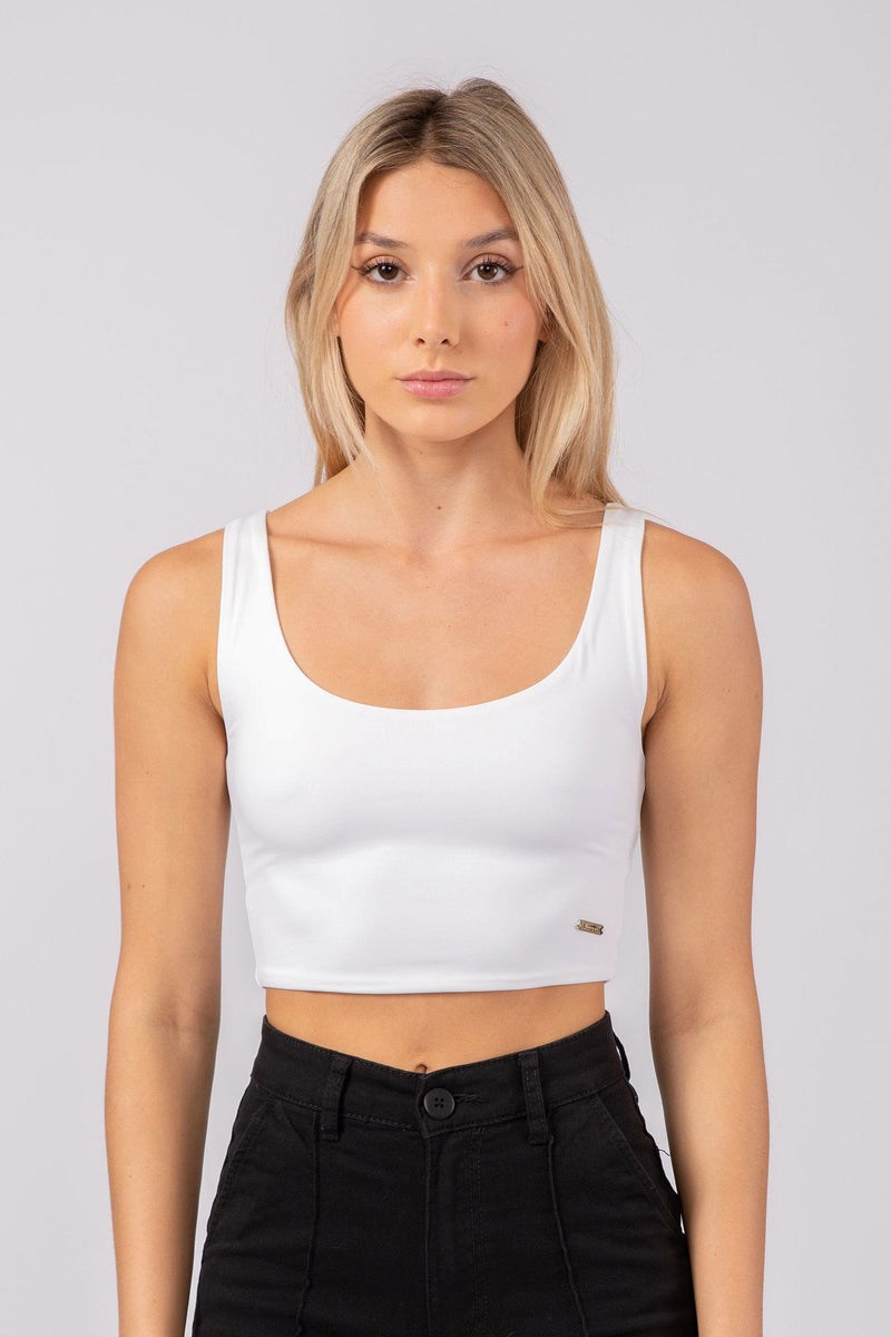 YoungLA W304 Scoop Neck Crop Tank Blanche | 983-AIWSRH