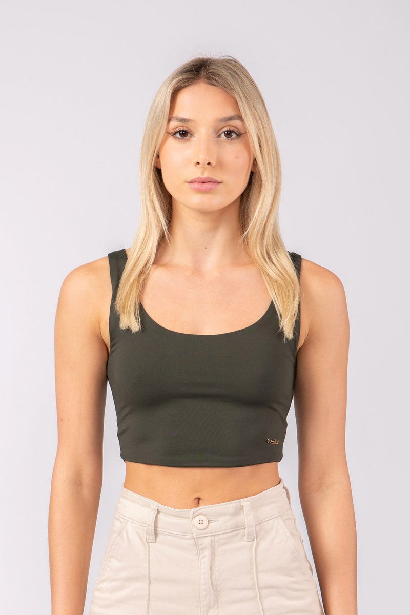 YoungLA W304 Scoop Neck Crop Tank Vert Olive Foncé | 719-ZTGMUV