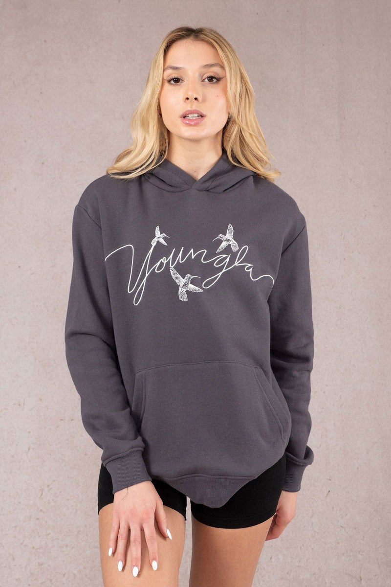 YoungLA W509 Hummingbird Oversized Hoodie Coal | 016-SNEIJM