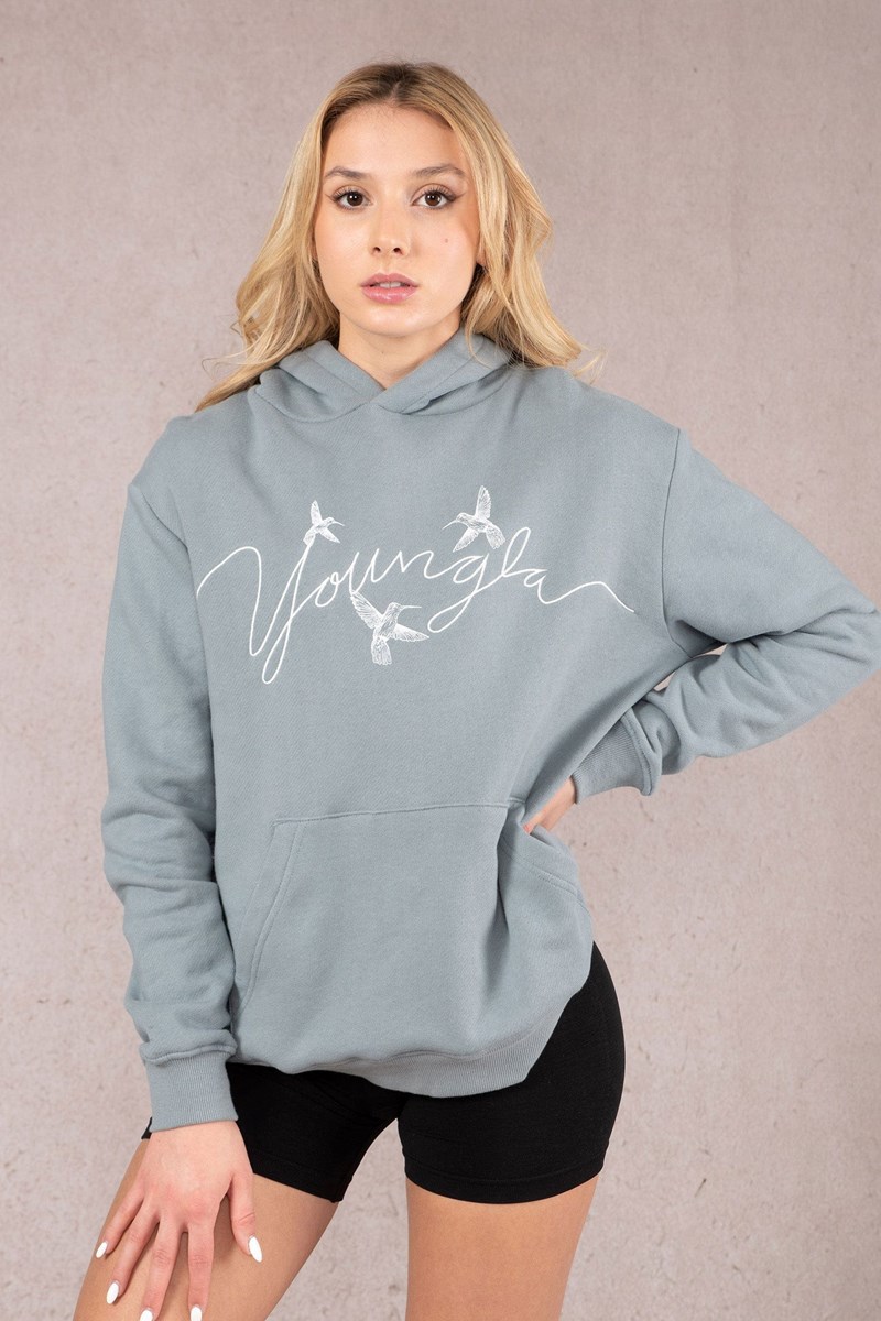 YoungLA W509 Hummingbird Oversized Hoodie Bleu | 519-VCYUWN