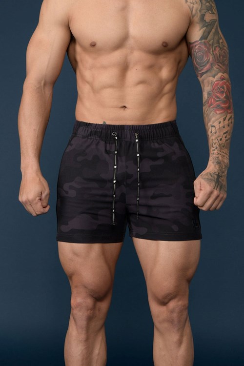 YoungLA 101 Bodybuilding Corta Shorts Camouflage Noir | 678-MCFSIV