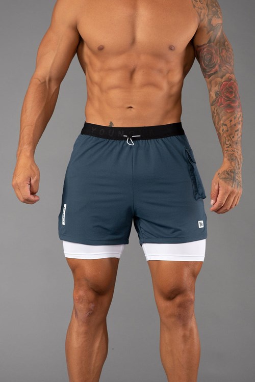 YoungLA 121 Performance Line Compression Shorts Bleu | 743-YIWPJD