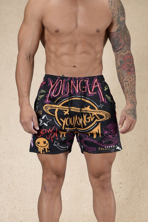 YoungLA 125 Graffiti Shorts Noir | 258-JFOEQA