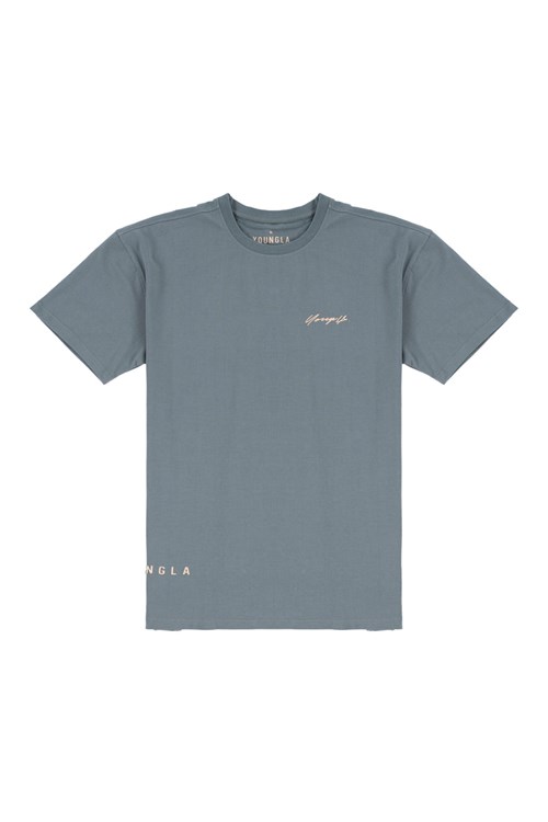 YoungLA 414 Signature Tees Grise Bleu | 684-VUFTZQ