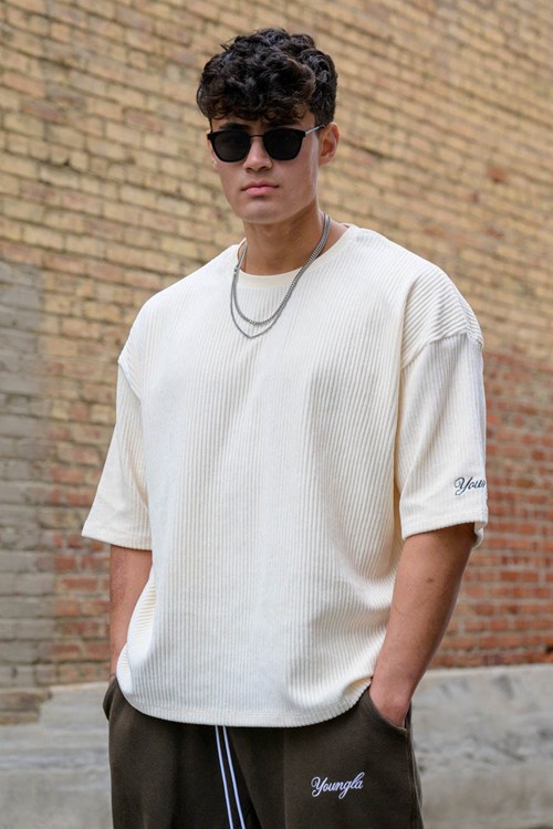 YoungLA 421 Corduroy Supersized Tees Off-White | 451-BSZQNW