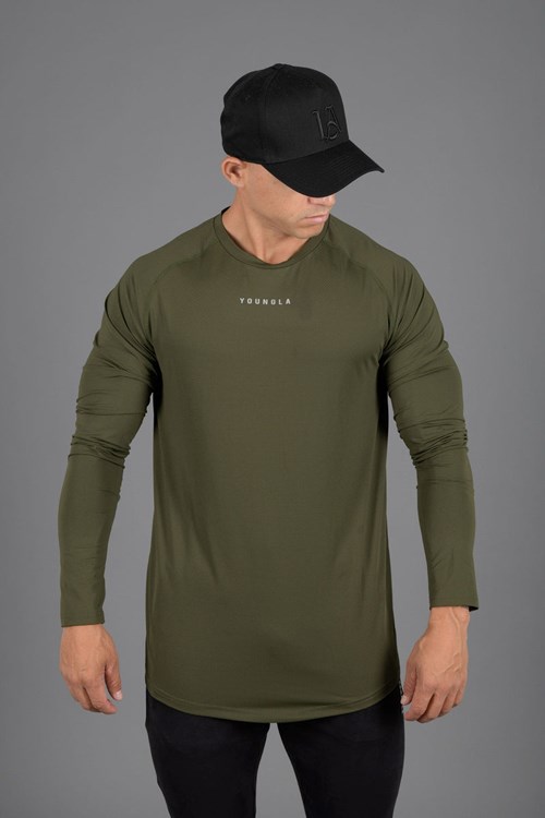 YoungLA 441 Performance Line Longsleeve Shirts Vert Olive | 914-GSVTRL