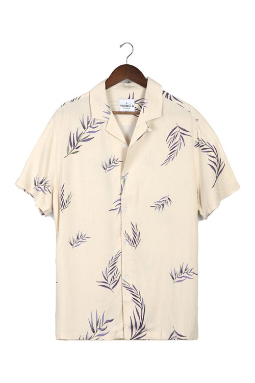 YoungLA 445 Cabo Vibez Shirts Printed Buttermilk Leaves | 861-UMBOXA