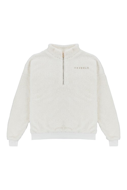 YoungLA 505 Quarter Zip Teddy Fleece Offwhite | 398-CJIGWU