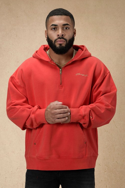 YoungLA 509 Rivet Quarter Zip Hoodie Rouge | 846-TWIMFV