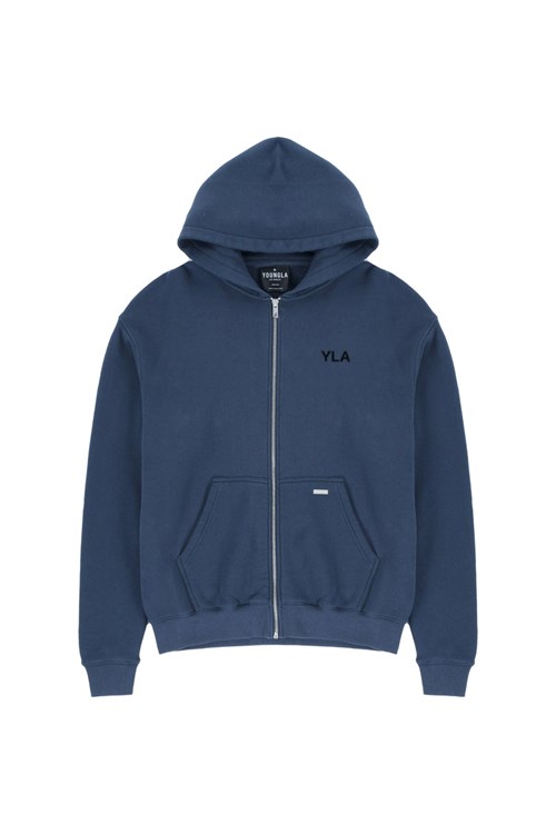 YoungLA 515 Monarch Zip-up Hoodie Bleu Marine Lavage | 751-KNGELM