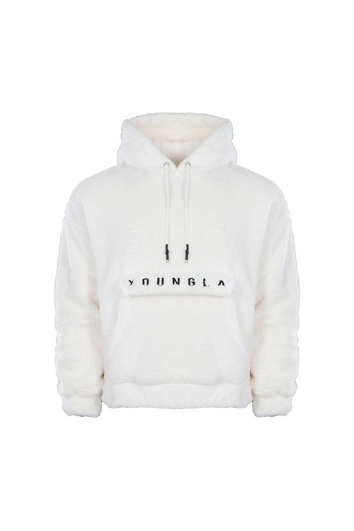 YoungLA 538 Kangaroo Teddy Fleece Hoodies Off-White | 867-QIDTYO