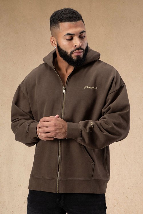 YoungLA 546 Rivet Zipup Hoodies Marron Lavage | 670-AYPNJK