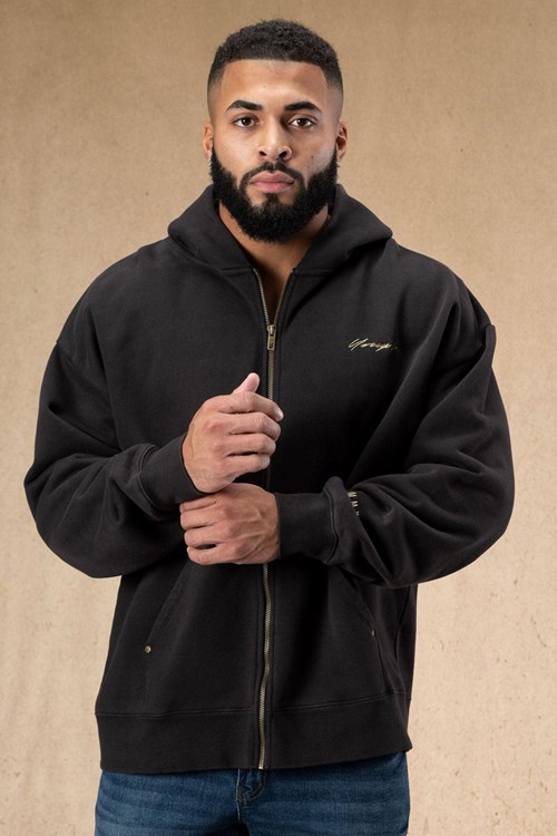 YoungLA 546 Rivet Zipup Hoodies Noir Lavage | 632-MJRUWT