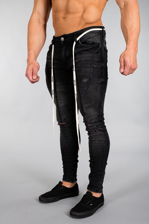 YoungLA 604 EXTRA DISTRESSED DENIM JEANS Noir Lavage | 140-MQZIHO