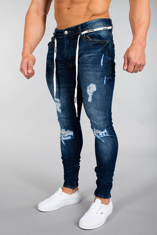 YoungLA 604 EXTRA DISTRESSED DENIM JEANS Bleu | 364-HNIGMB