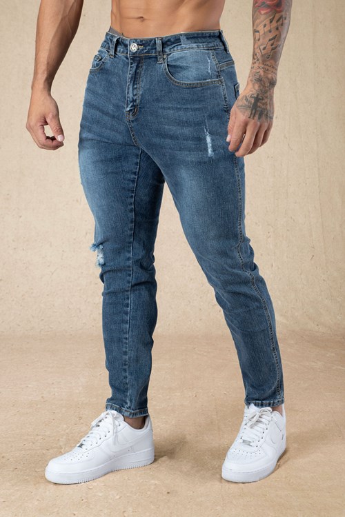 YoungLA 607 Tailored Slim Fit Jeans Bleu Lavage | 381-JDEZCB