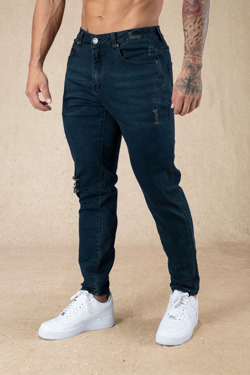 YoungLA 607 Tailored Slim Fit Jeans Bleu Marine Lavage | 728-OPHIGD