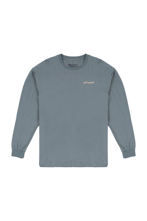 YoungLA 812 Signature Long Sleeves Grise Bleu | 185-QZGJVA