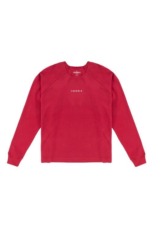 YoungLA 815 Raw Neck Cloud Longsleeves Rouge Foncé | 691-ENRCAW