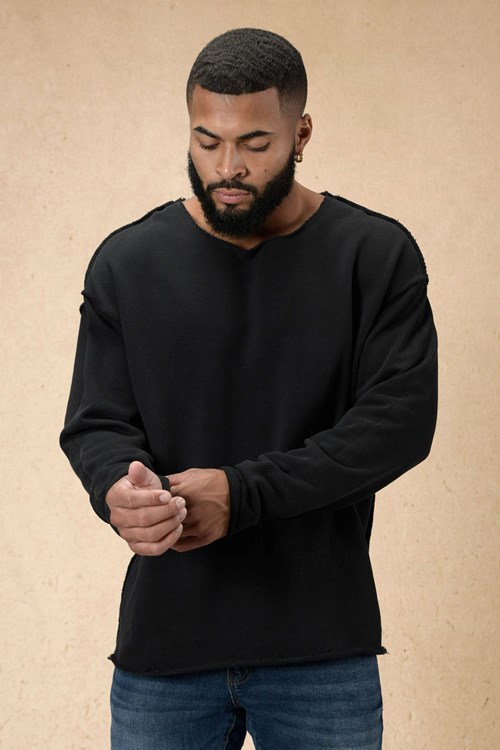 YoungLA 816 Terry Raw Cut Reversible Longsleeves Noir Lavage | 760-LHBNDG