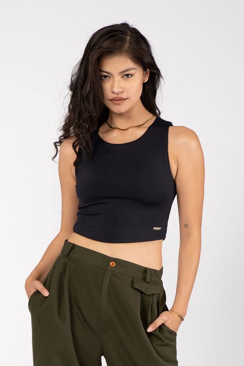 YoungLA W305 Full Cover Crop Tank Noir | 125-TFYZIM