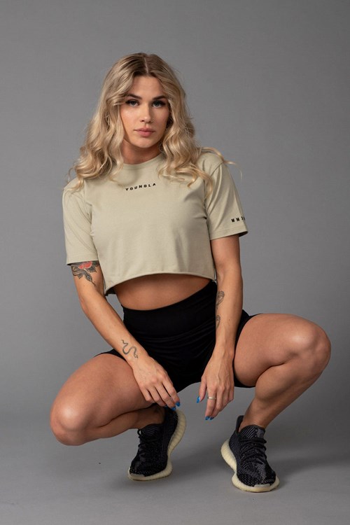 YoungLA W403 Established Cropped T-shirt Vert | 316-TDBOEX