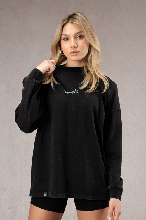 YoungLA W416 Retro Long Sleeve Noir Lavage | 214-ZBYFSP