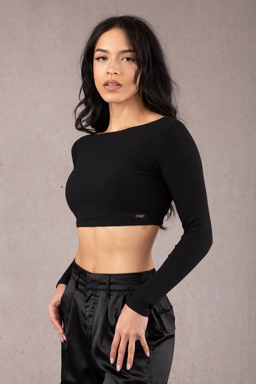 YoungLA W419 Grace Cropped Top Noir | 506-AGBZWL