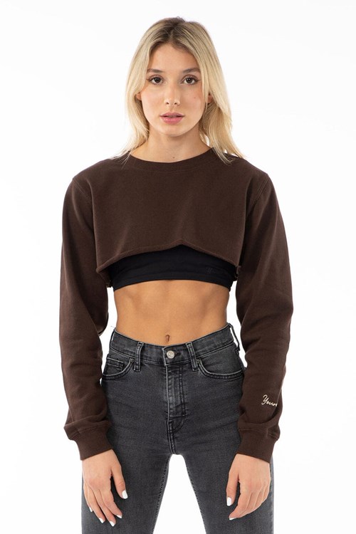 YoungLA W501 Super Crop Pull Marron | 461-LNFIQO