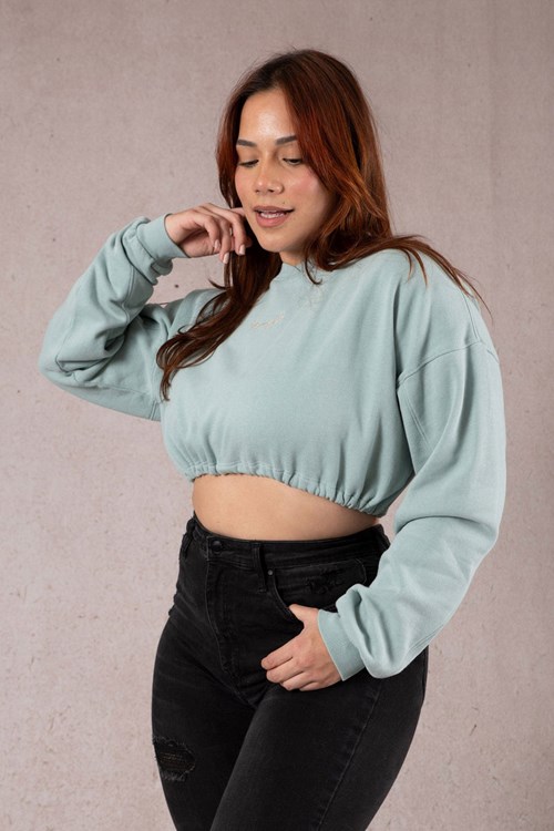 YoungLA W507 Scrunch Cropped Sweatshirt Menthe Lavage | 150-DIKTZH