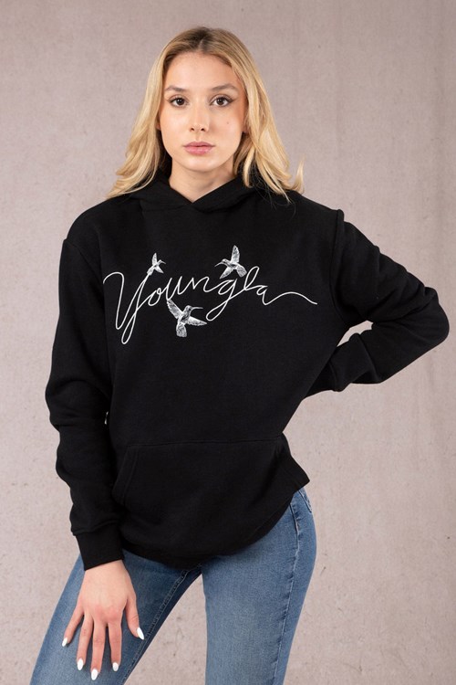 YoungLA W509 Hummingbird Oversized Hoodie Noir | 048-SVOUQN